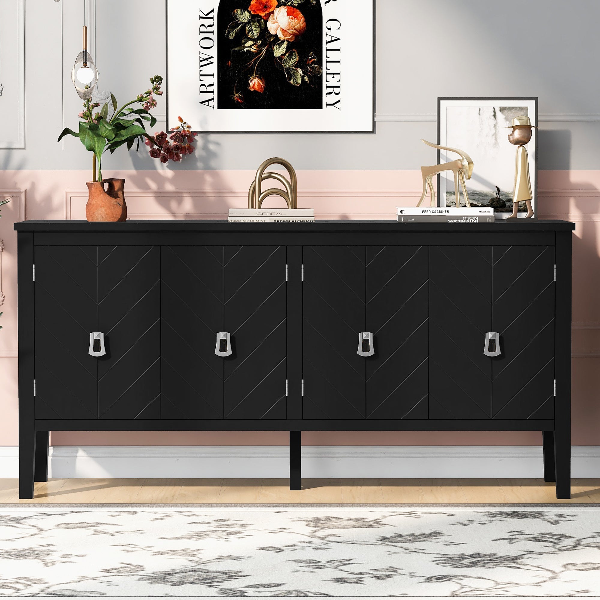 Aparador de cuatro puertas para sala - Negro